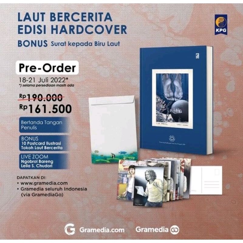 Laut Bercerita Hard Cover (HC) bonus tanda tangan penulis dan postcard