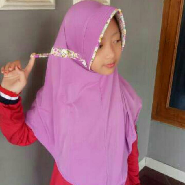 jagonya COD jilbab serut kombinasi anak jersey  premium