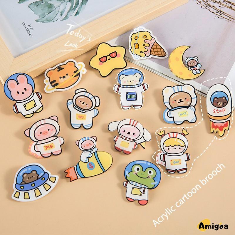 Bros Lucu Kreatif Kartun Akrilik Astronot Bros Gadis Aksesoris Tas Pakaian Liontin Pin Lencana Aksesoris Wanita Fashion Korea - AG2