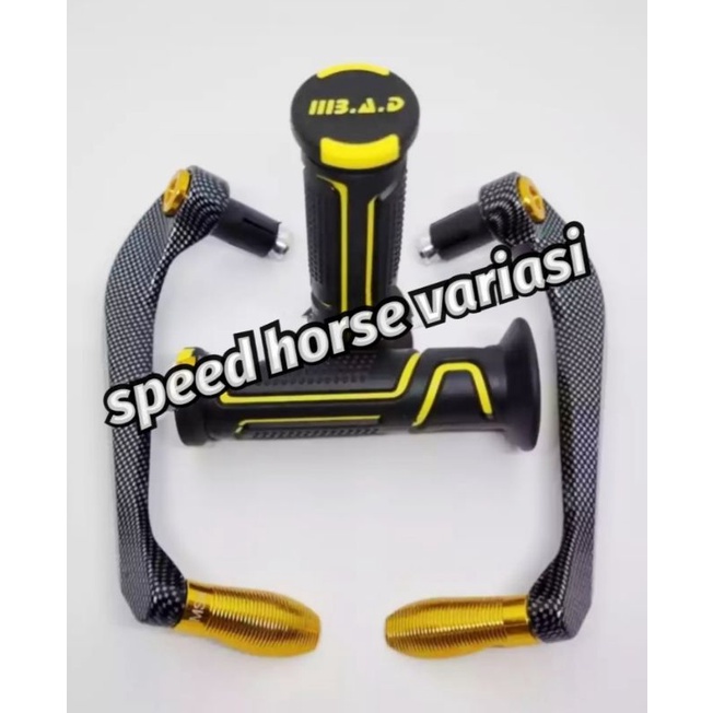 Paket 2in1 Proguard carbon sabit Plus Handgrip Bad Shark untuk semua motor