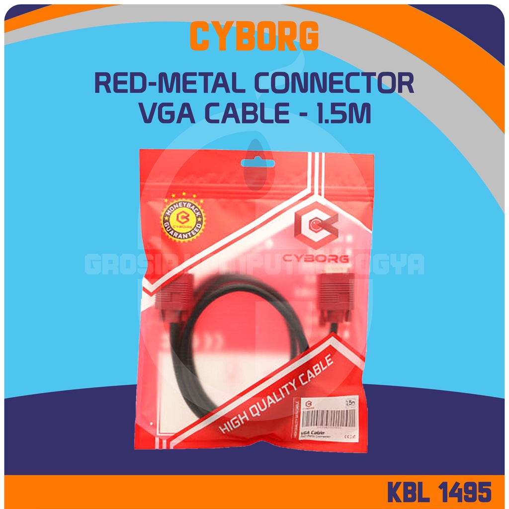 Cyborg VGA Cable Red-Metal Connector 1.5M Gold Plated Kabel VGA