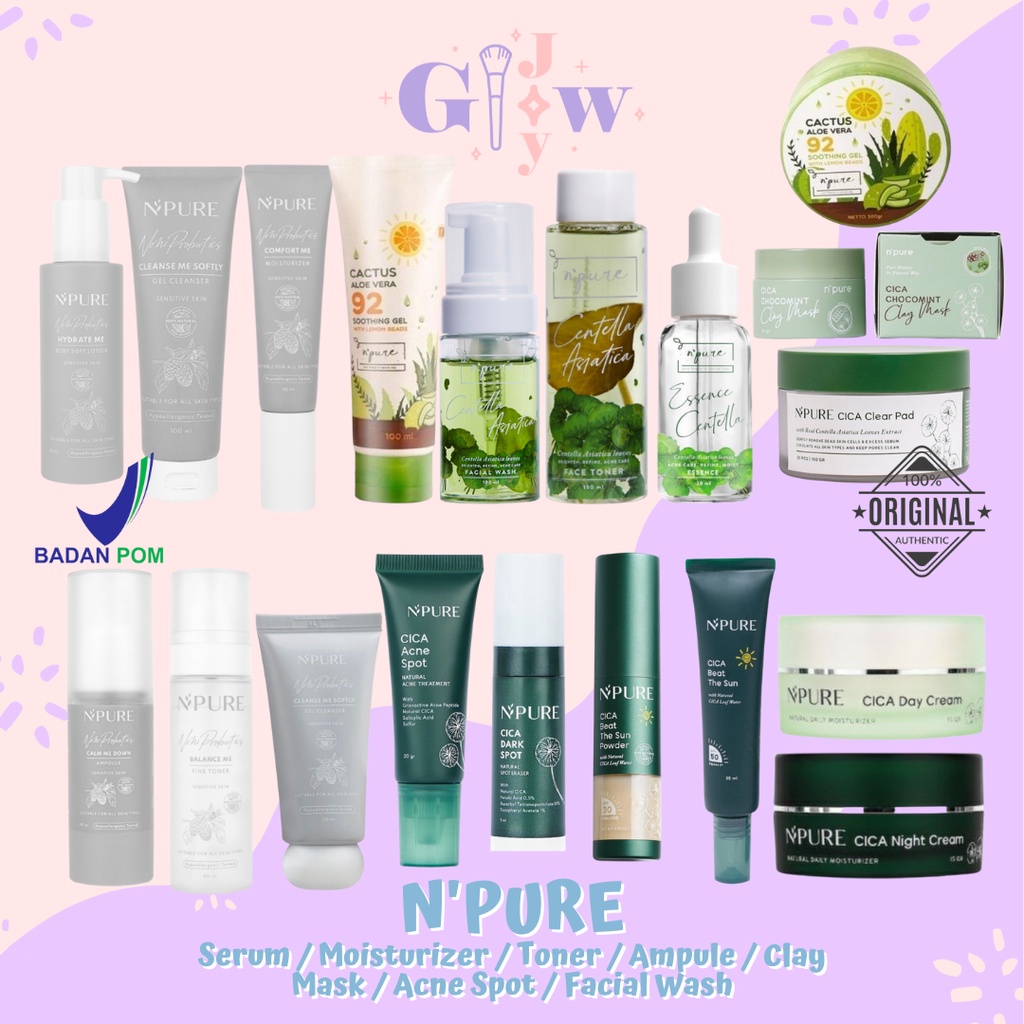 B06-B27 FREE MASKER N'PURE serum toner essence moisturizer day ight cream facial wash sheet mask acne spot dark ampoule body lotion powder sunscreen clear pad cica noni cactus tube jar bpom cleanser chocomint npure jerawat bruntusan bekas mencerahkan