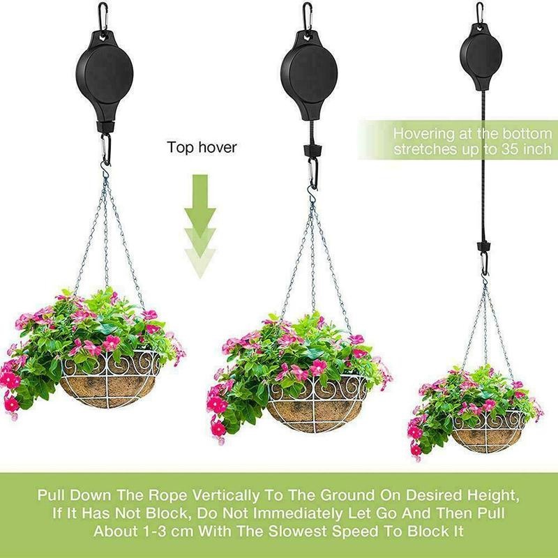 1 Piece Strong Metal  Retractable Pulley Pot Hanging Basket / Pull Down Garden Plant Flower Basket Hooks for Garden