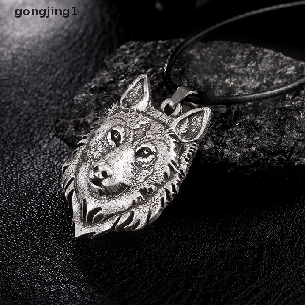 Kalung Liontin Kepala Serigala Tibet Warna Silver Untuk Pria