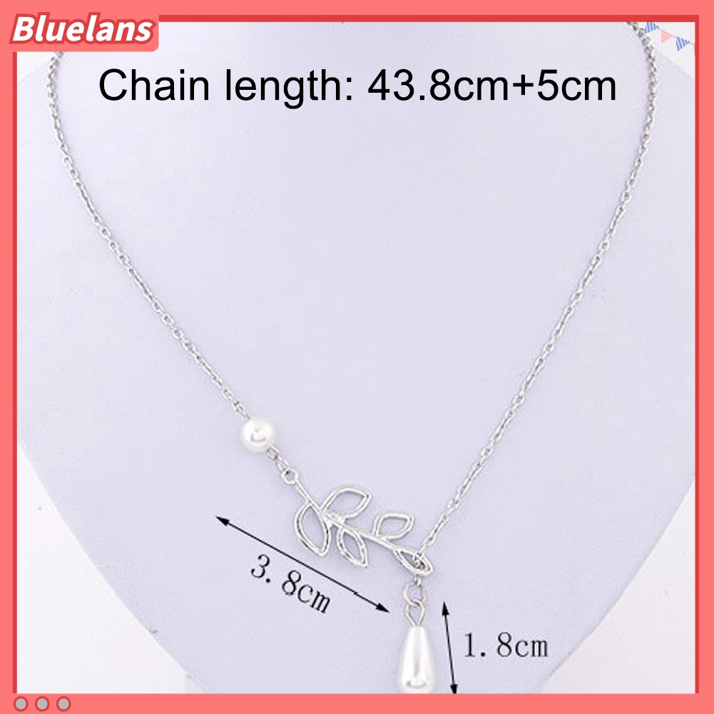 Bluelans Women Fashion Hollow Leaf Faux Pearl Pendant Clavicle Chain Necklace Jewelry