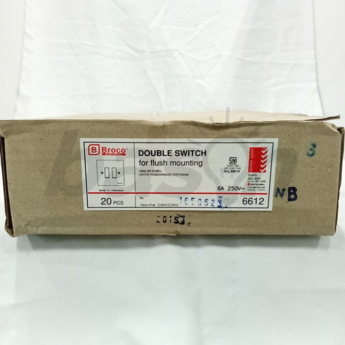 BROCO 6612 STD Double Switch 6A 250V Cream | Saklar 2 Gang 1 Way