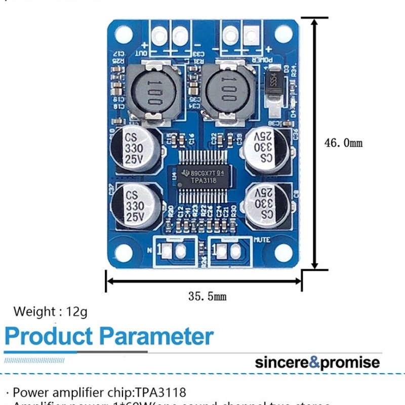 TPA3118 Class D 60Watt BTL Mono Digital Audio Power Amplifier Module 12v 24v class Xh-M313