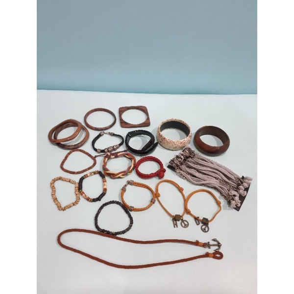 preloved kalung gelang anting wanita pria second gold black silver panjang pendek kayu tali kulit ik