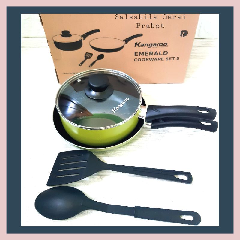 [Dusdusan] Panci Set Kangaroo Emerald Cookware 5 Pcs-Alat Masak fryingpan Anti Lengket Set