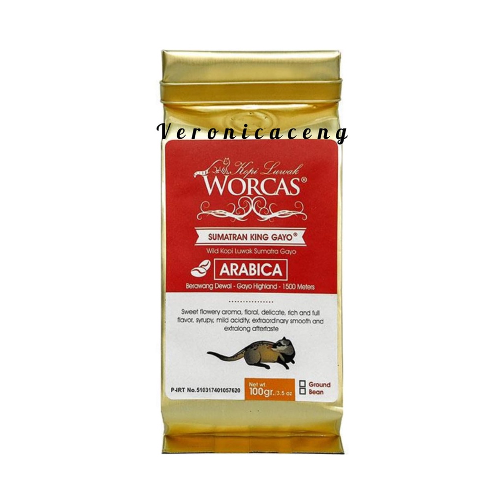 

Kopi Luwak Liar Worcas Sumatran King Gayo Arabica Biji / Bubuk Ground - Biji (Bean)