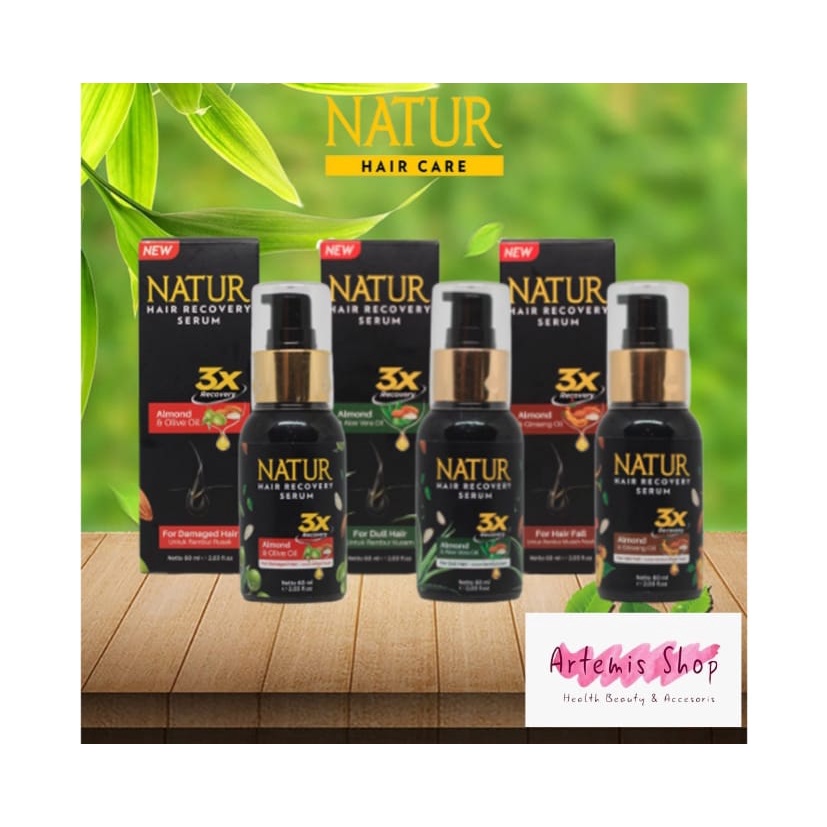 CUCI GUDANG !!! Natur Hair Recovery Serum Almond &amp; Olive Oil 60ml /Almond &amp; Ginseng Oil / Almond &amp; Aloe Vera 60ml