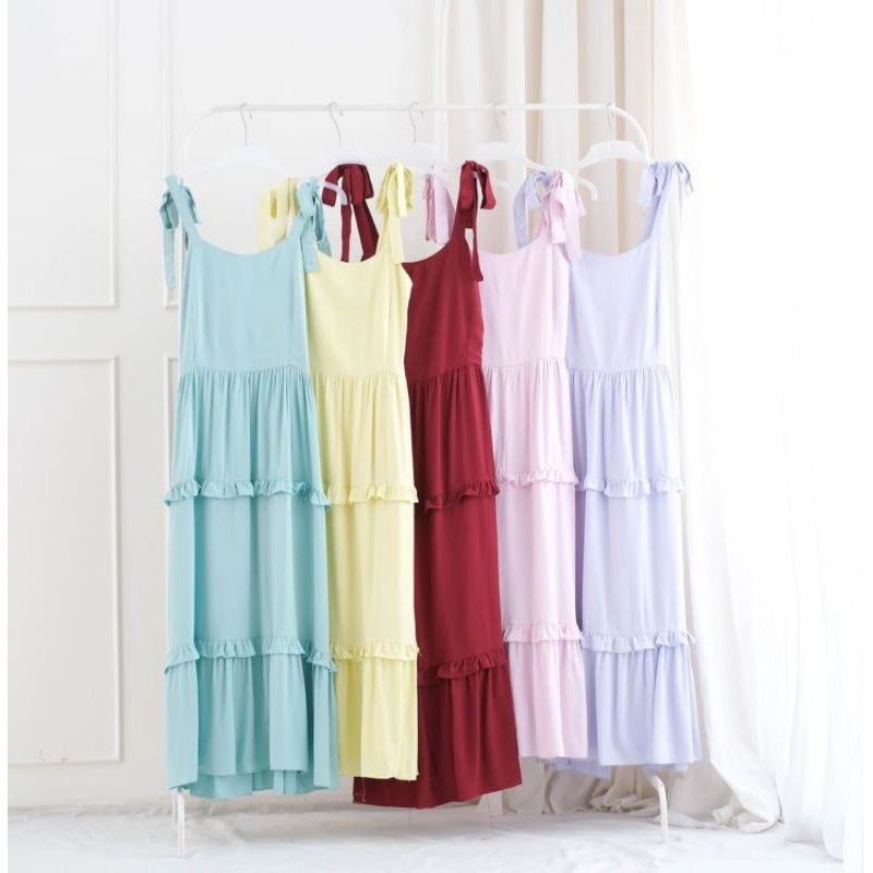 ⚡️CLEARANCE SALE ♡ PREMIUM ♡ ORIGINAL ! BRASLEY STRAPPY TANK MAXI DRESS SHOULDER TIED WITH  RUFFLE TRIM OVERALL OUTER ( TANPA INNER , HIJAB FRIENDLY )