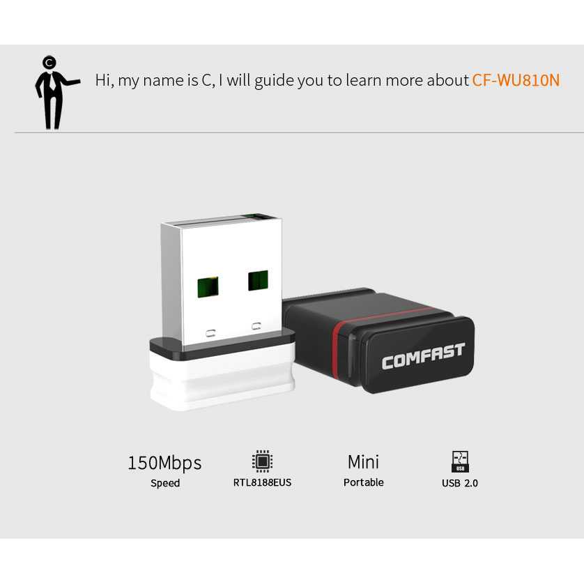 IDN TECH - Comfast USB Adapter WiFi Wireless Receiver &amp; Transmitter - CF-WU810N