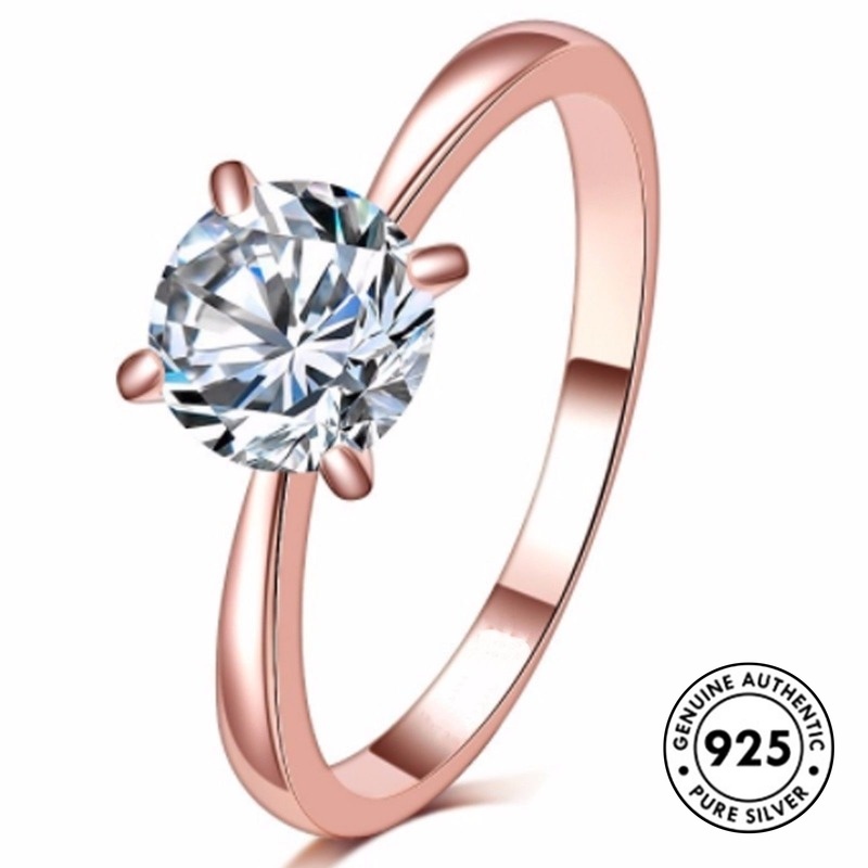 Cincin Berlian Klasik Bahan S925 Silver Warna Rose Gold