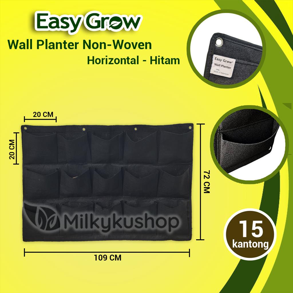 WALL PLANTER BAG EASY GROW NON WOVEN HORIZONTAL 15 KANTONG HITAM