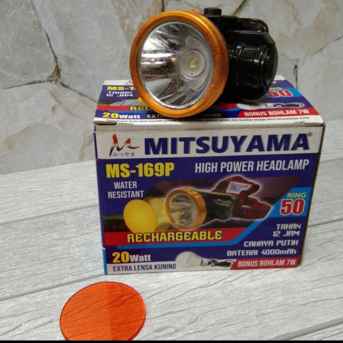 Senter Kepala Mitsuyama MS-169P Extra Lensa Kuning - Mitsuyama Headlamp - Senter Kepala - Senter - Senter Kepala Camping - FREE Bohlam 7Watt