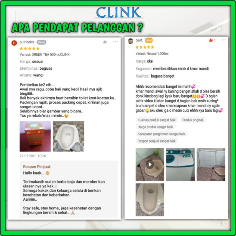 Pembersih kerak toilet kamar kamar mandi wc kloset closet duduk jongkok CLINK peluntur jamur berkerak membandel ampuh