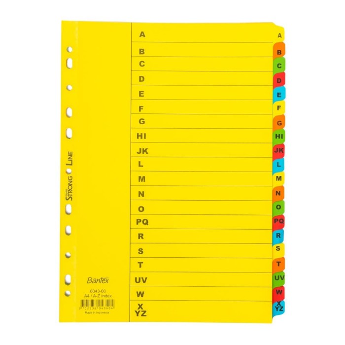

Terlaris Bantex Divider Pembatas Buku Binder Model A4 (A-Z) Si 20 Page 6043 Promo