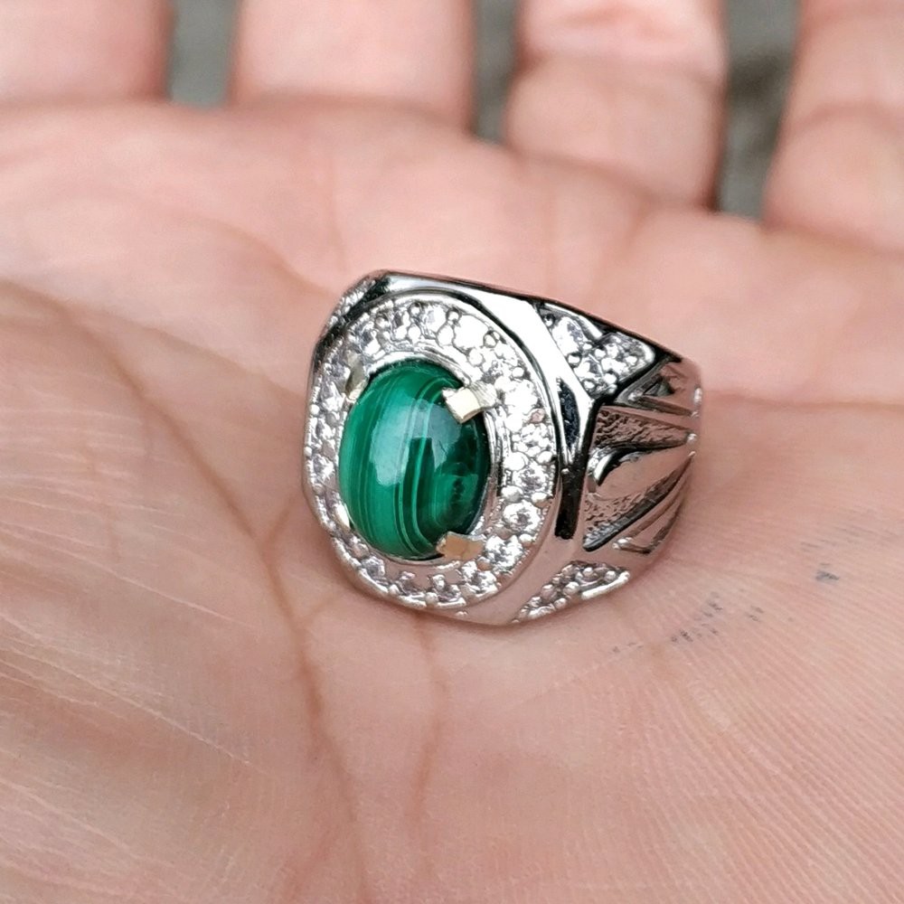 CINCIN PERMATA BATU AKIK NATURAL GREEN MALACHITE MINIMALIS