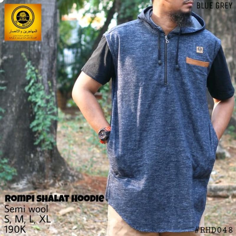 Kurta Rompi Sholat Hoodie Premium Al Amwa - Hitam Abu