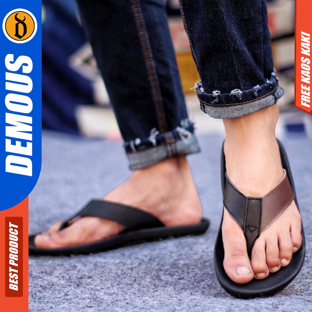 DEMOUS JAVIT Sandal Jepit Kulit Asli Casual Pria