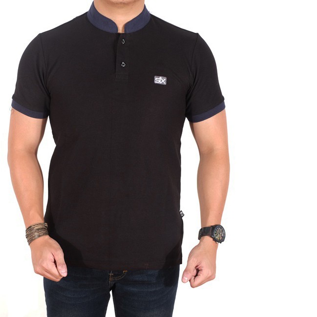 Brotherholic polo shirt lengan pendek hitam kerah shanghai Brotherholic polo shirt lengan pendek hitam kerah shanghai