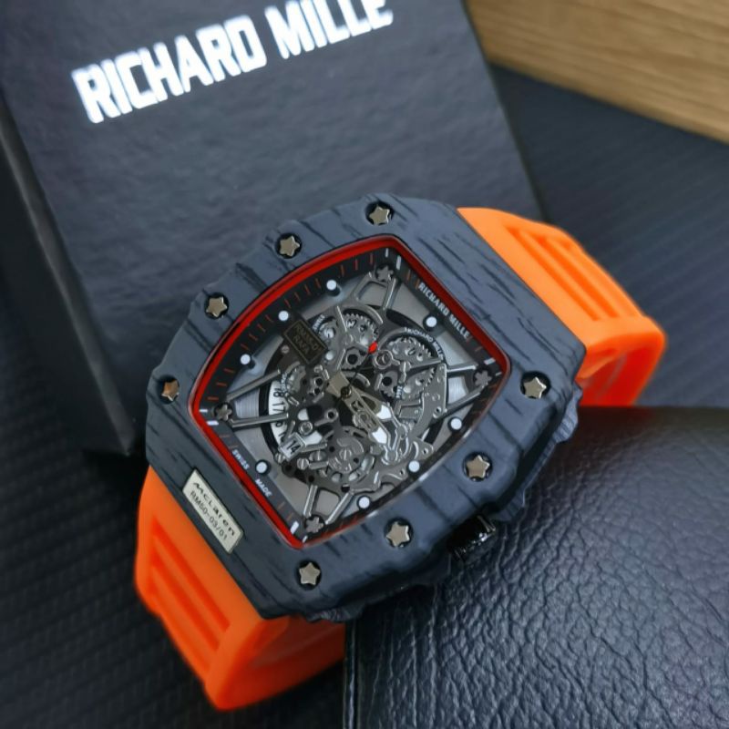 Jam Tangan Pria Kotak R_m Body Carbon Mewah Crono Variasi Tanggal Aktif,Jam Tangan Sport Pria Casual