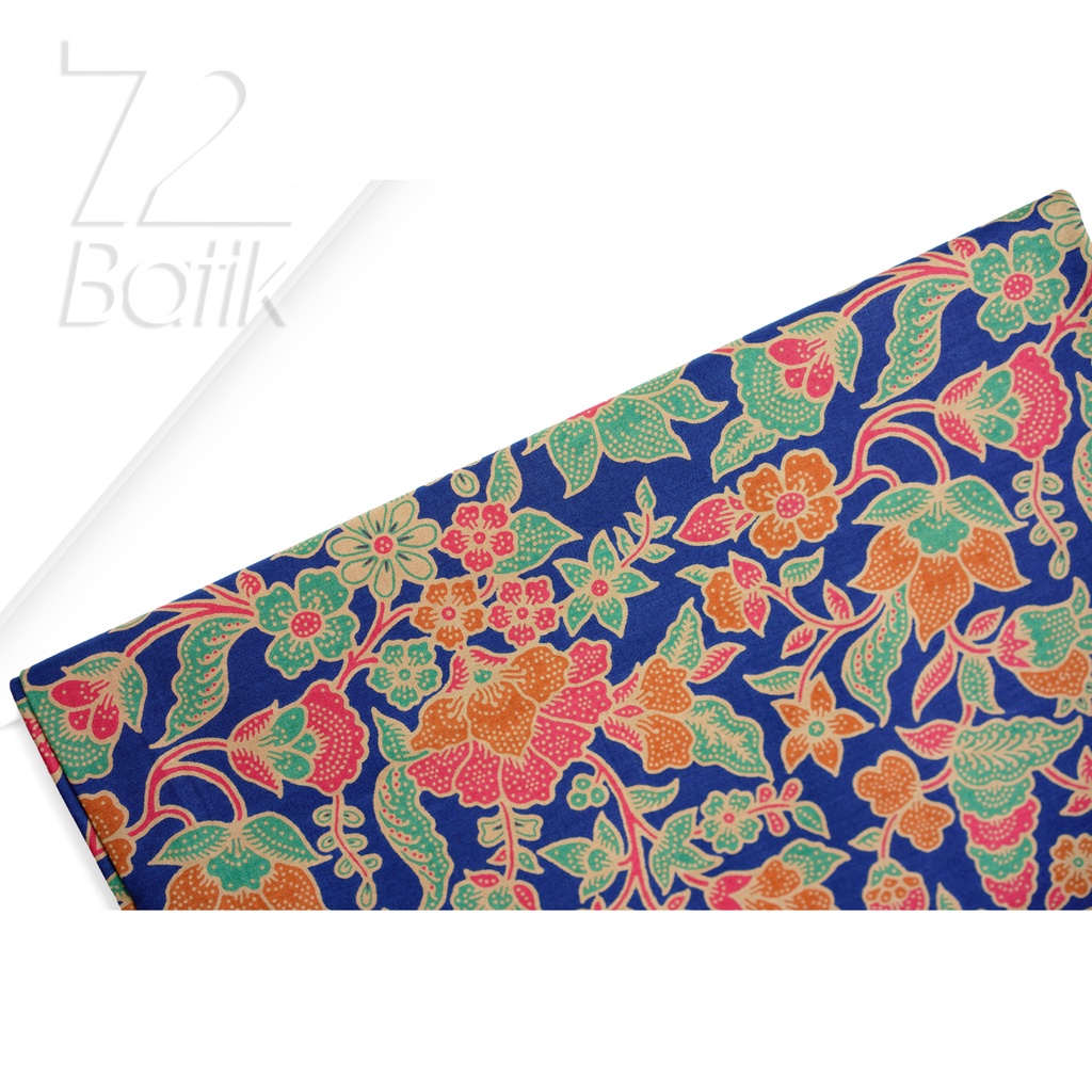 KAIN BATIK PREMIUM Bahan Katun Motif Kembang Kipas Warna Biru Tua 722362 Cap 72 Jarik Jarit Samping Kebat Panjang Batik Katun Modern Premium Bahan Seragam Batik Pernikahan Kantor Keluarga Murah Kamen Jadi Batik Bali Lembaran