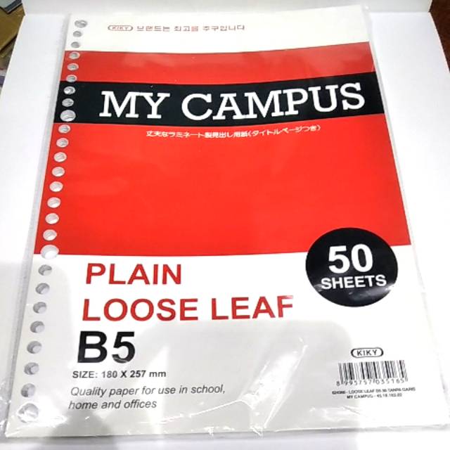 KIKY Loose Leaf / Kertas File Putih Bergaris Ukuran B5 50 Lembar