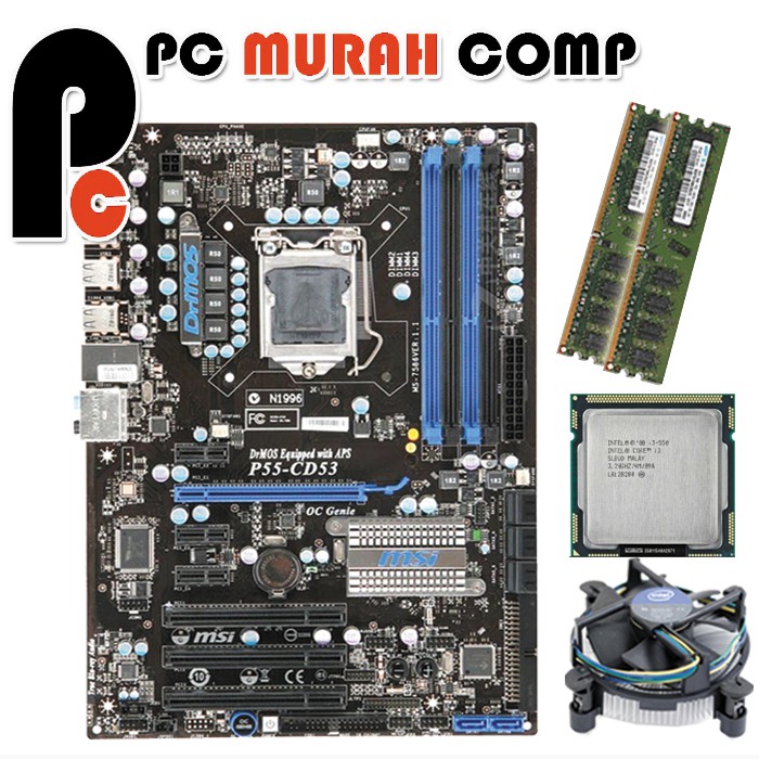 Paket Motherboard LGA1156 P7P55 ATX MSI dengan i3 550 RAM 4GB Free Fan