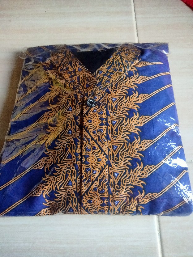 Setelan Clana Sarung Dan Koko Batik Solo Motip Modang Biru Gagah