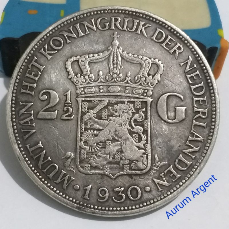 SWILH2.5G-34.. 1 PC KOIN PERAK KUNO ASLI 2.5 GULDEN WILHELMINA TH 1930. -- SILVER COIN --