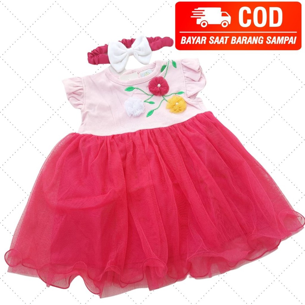 Dress Tutu 3 Bunga Anak Bayi Perempuan Fashion Anak Cewek Kondangan Trendi E590 Babybell MH-A