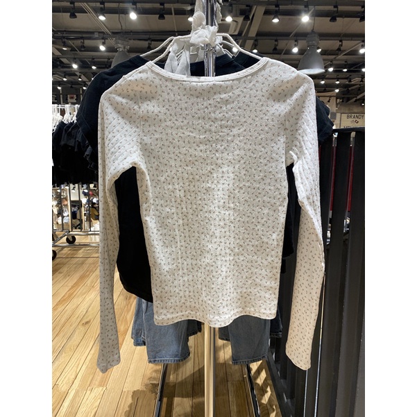 #Sisjuly# BM Ladies Cotton Floral Bottoming Kaos Lengan Panjang Tiga Kancing Kancing