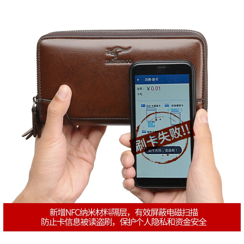 [ORIGINAL] Badenroo Dompet Tangan Kulit Double Resleting Pria Long Wallet RFID Protection Card Skimming Import