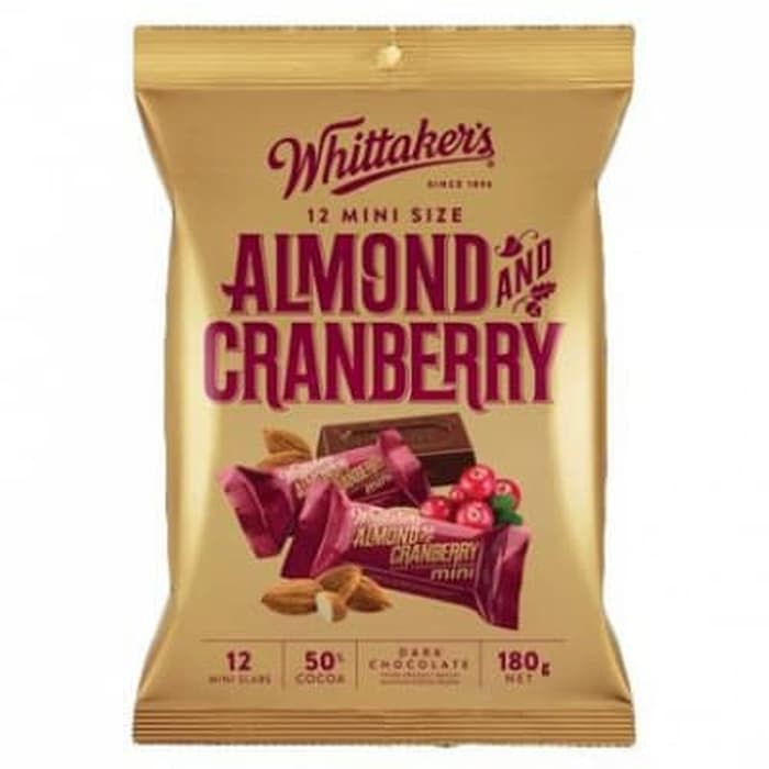 

#HANDCARRY Whittaker's Mini Dark Chocolate Almond & Cranberry 12s 180g - UFOHCR2089
