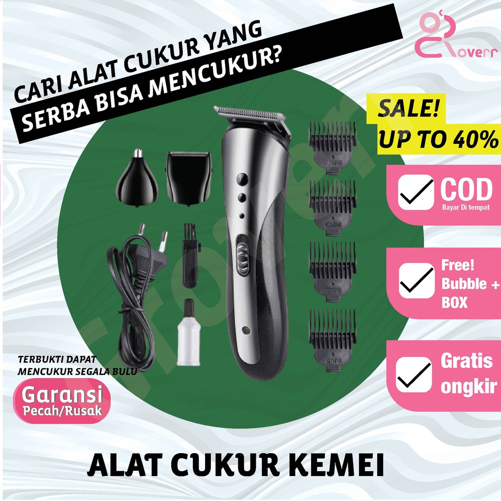 Alat Mesin Cukur Hair Clipper Rambut Kumis Jenggot Bulu Hidung Kemei 1407 Charger Listrik