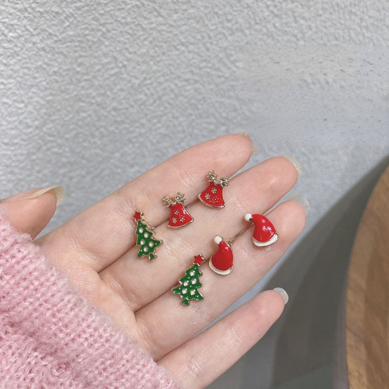 8pcs Anting Tusuk Tema Natal Untuk Wanita