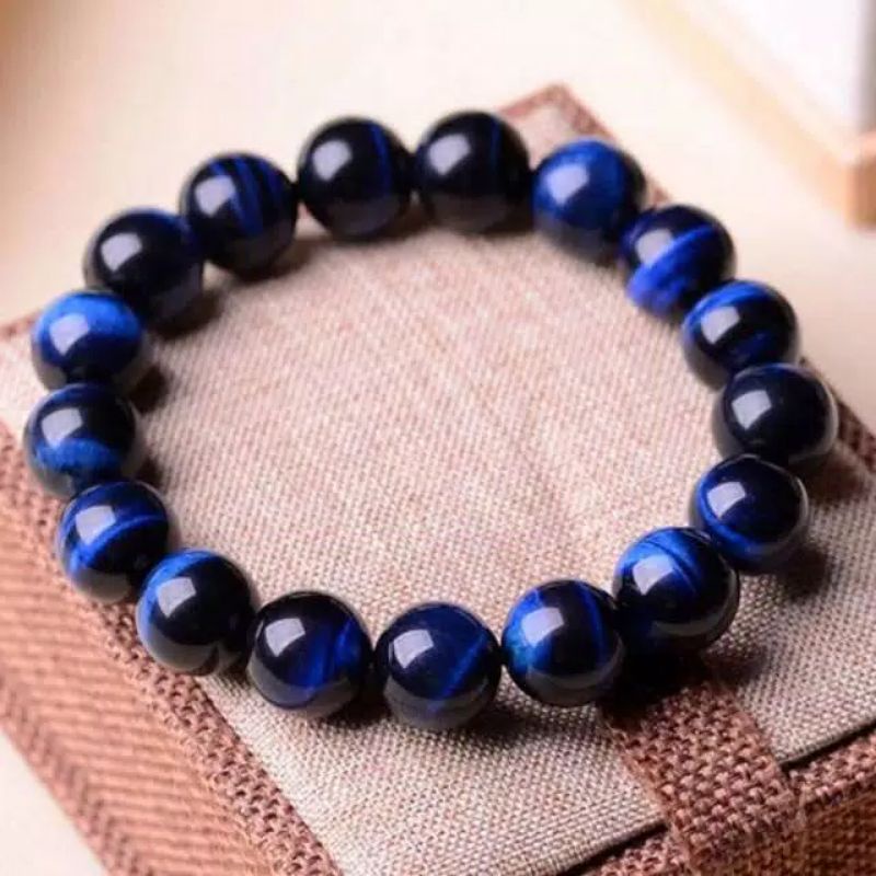 COD✅ Gelang Batu Tiger Eye Original Gelang Batu Alam Pria Wanita 10mm Biru