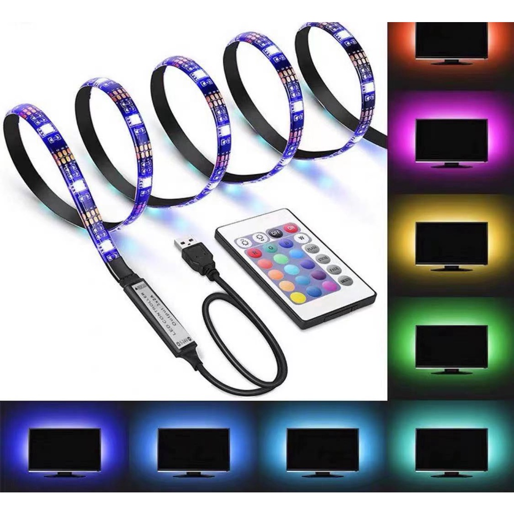 Lampu Led Strip 3528 2835 5050 Rgb Warna Warni IP44 5M 10M Ac 220V  Adaptor Remote