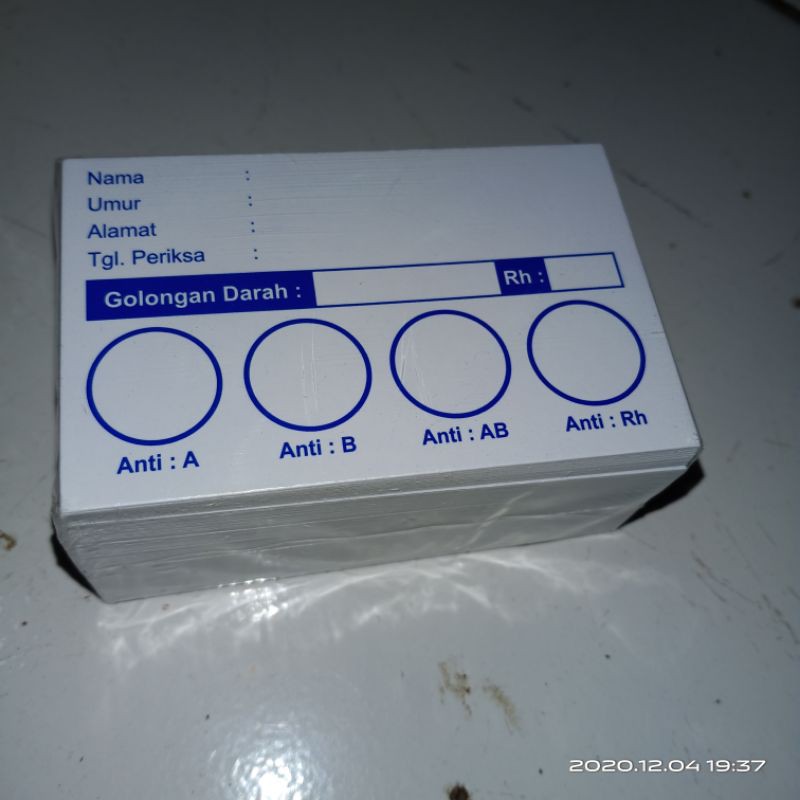 Kartu Golongan Darah isi 100 pcs -Kartu Goldar isi 100 lembar