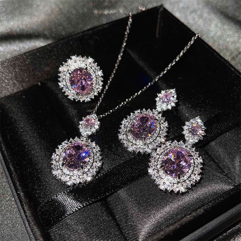 Set Perhiasan Cincin Anting Kalung Dan Gelang Bahan S925 Silver