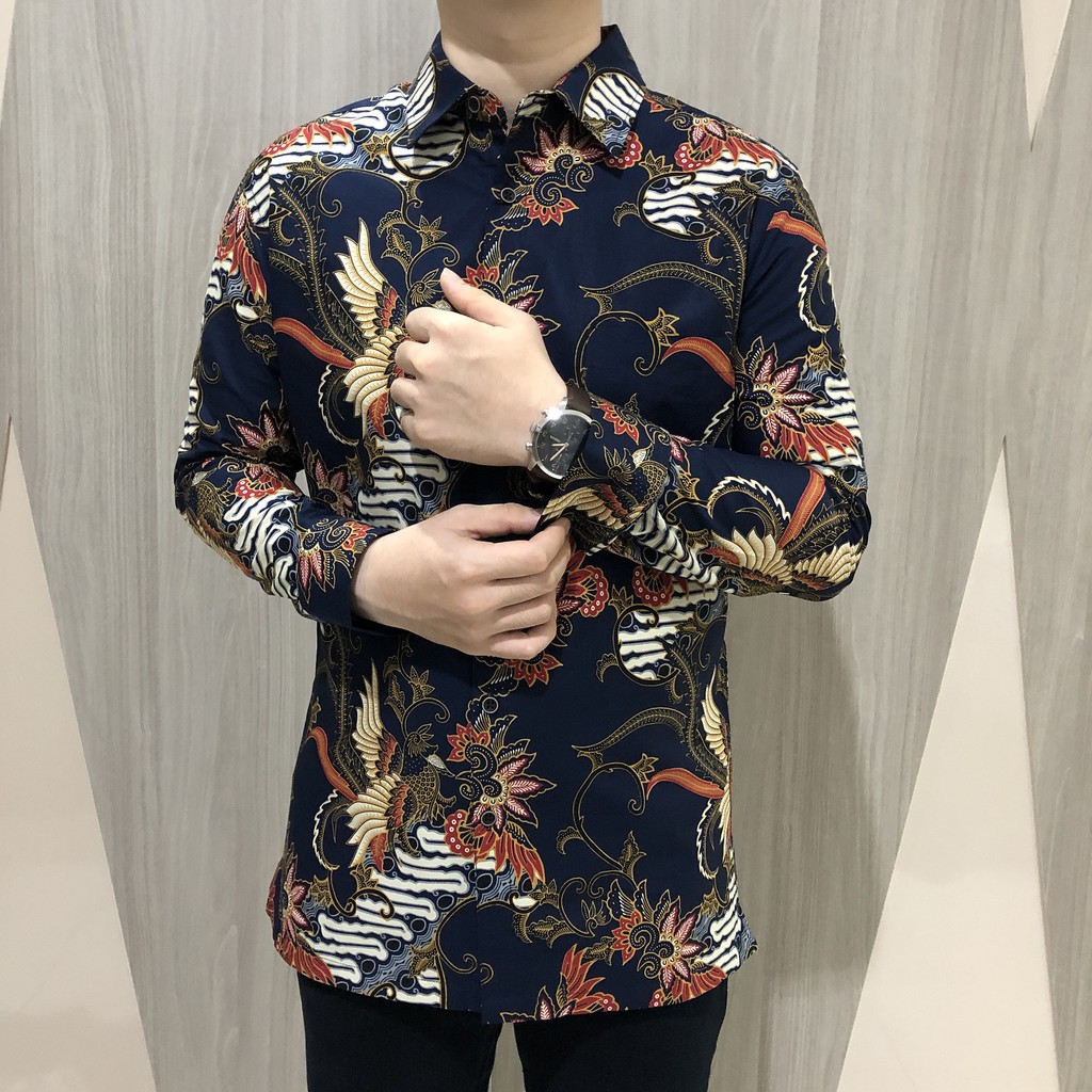 [GRIDLINE - LS072 Dark Navy &amp; Midnight Black - LS096 Black] Baju Kemeja Batik Slimfit Pria Lengan Panjang FULL KATUN Konstruksi 40S  Modern Stylish Elegant Premium Best Seller