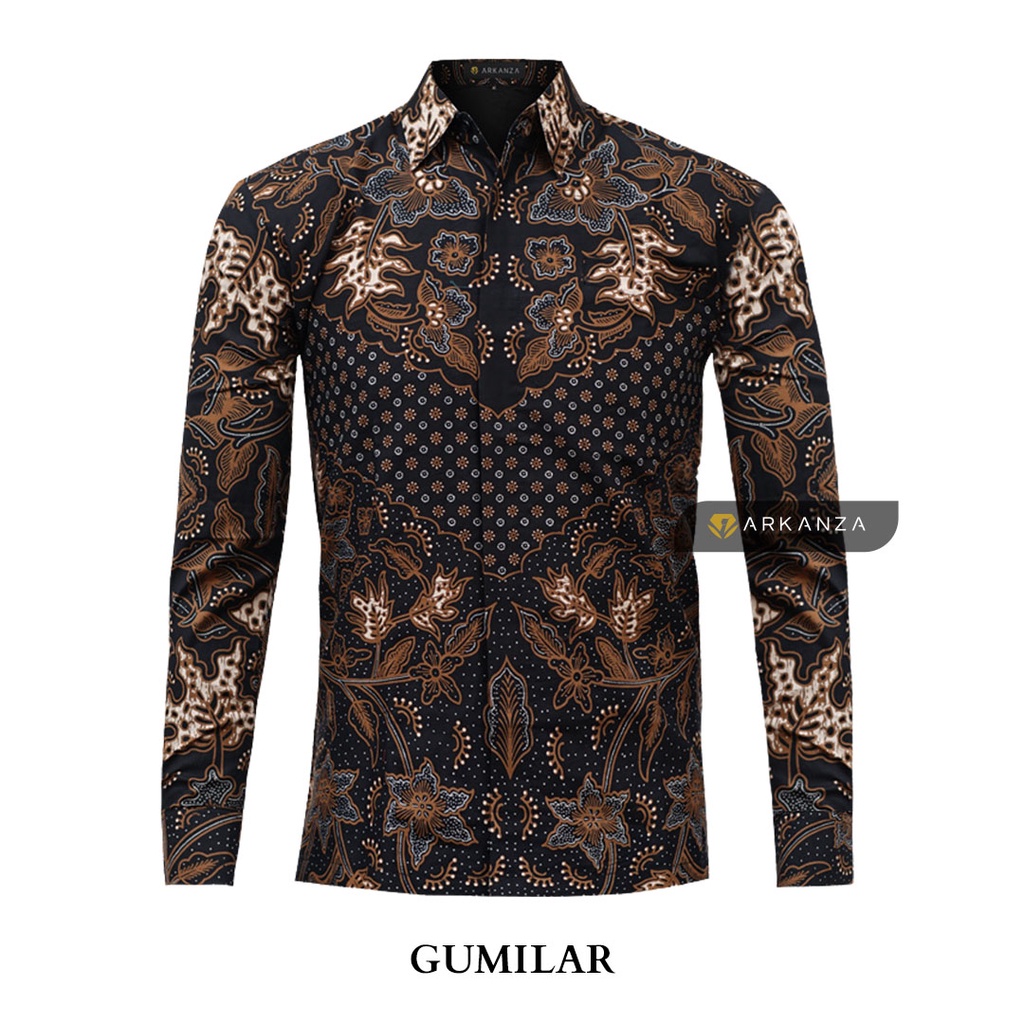 BATIK ARKANZA Motif GUMILAR Hem Atasan Kemeja Baju Batik Pria Cowok Produsen Slimfit Memakai Furing Lengan Panjang Lengan Pendek Original Asli