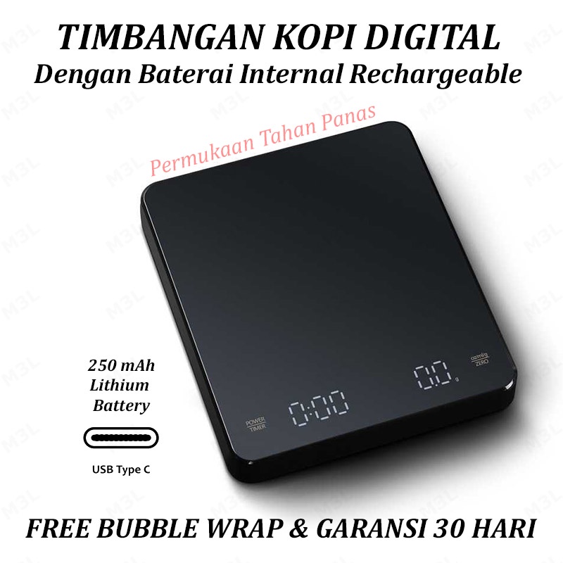 Timbangan Kopi USB Rechargeable 3KG 0.1GR Timer V60 Drip Coffee Scale