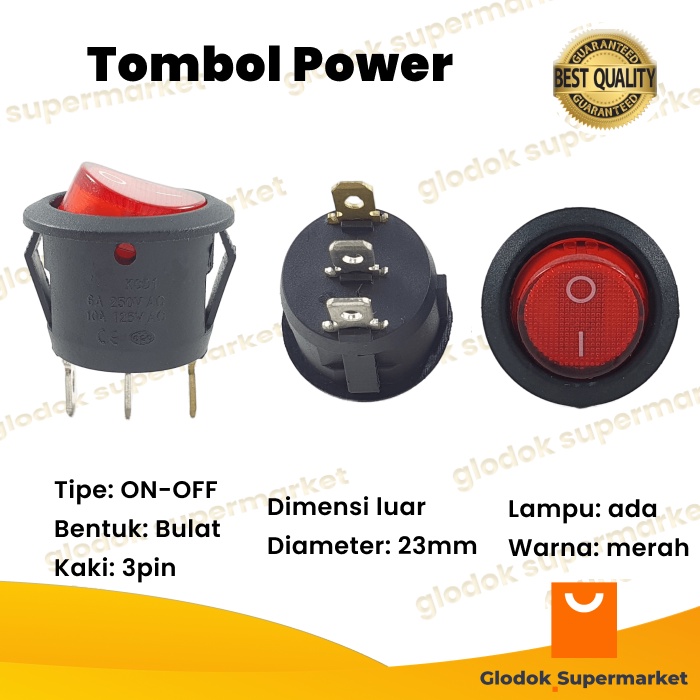 Saklar 3 pin On Off Bulat Tombol Rocker Lampu 2 Posisi KCD1 Power Switch 3pin