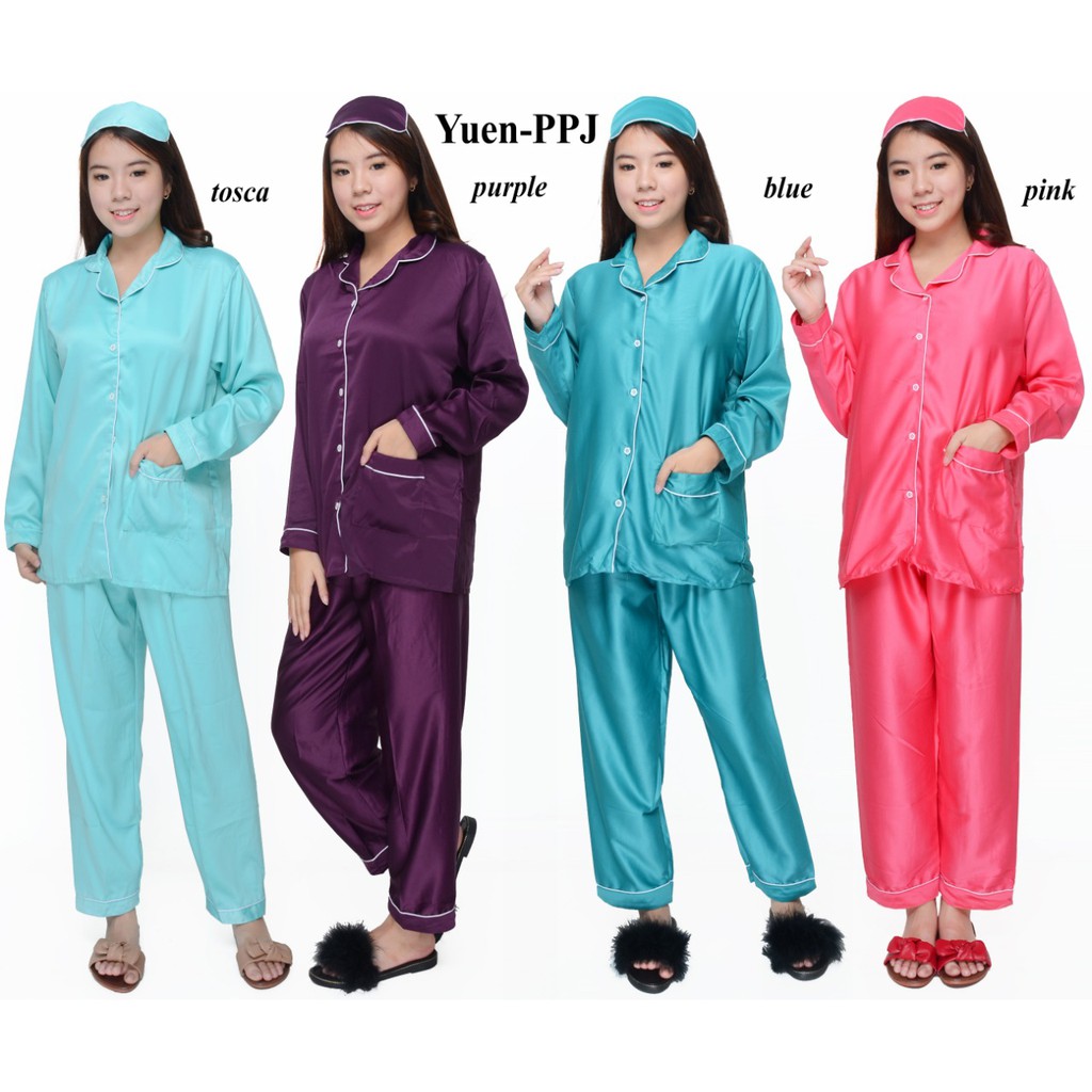 Piyama dewasa satin silk lengan panjang celana panjang ld 108