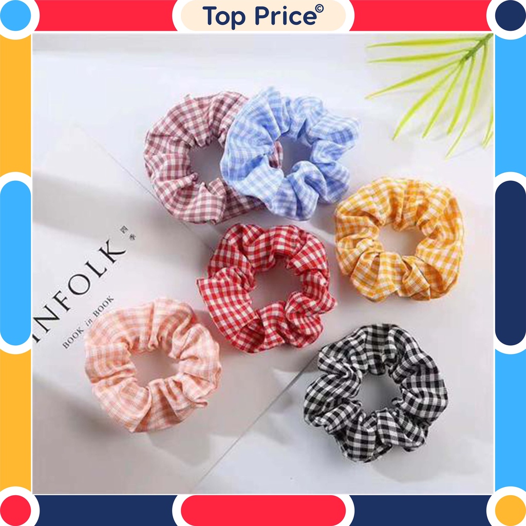 Topprice COD Ikat Rambut Kotak Scrunchie Kunciran Motif Kotak Gelang Karet Rambut Wanita AW07 / AW12