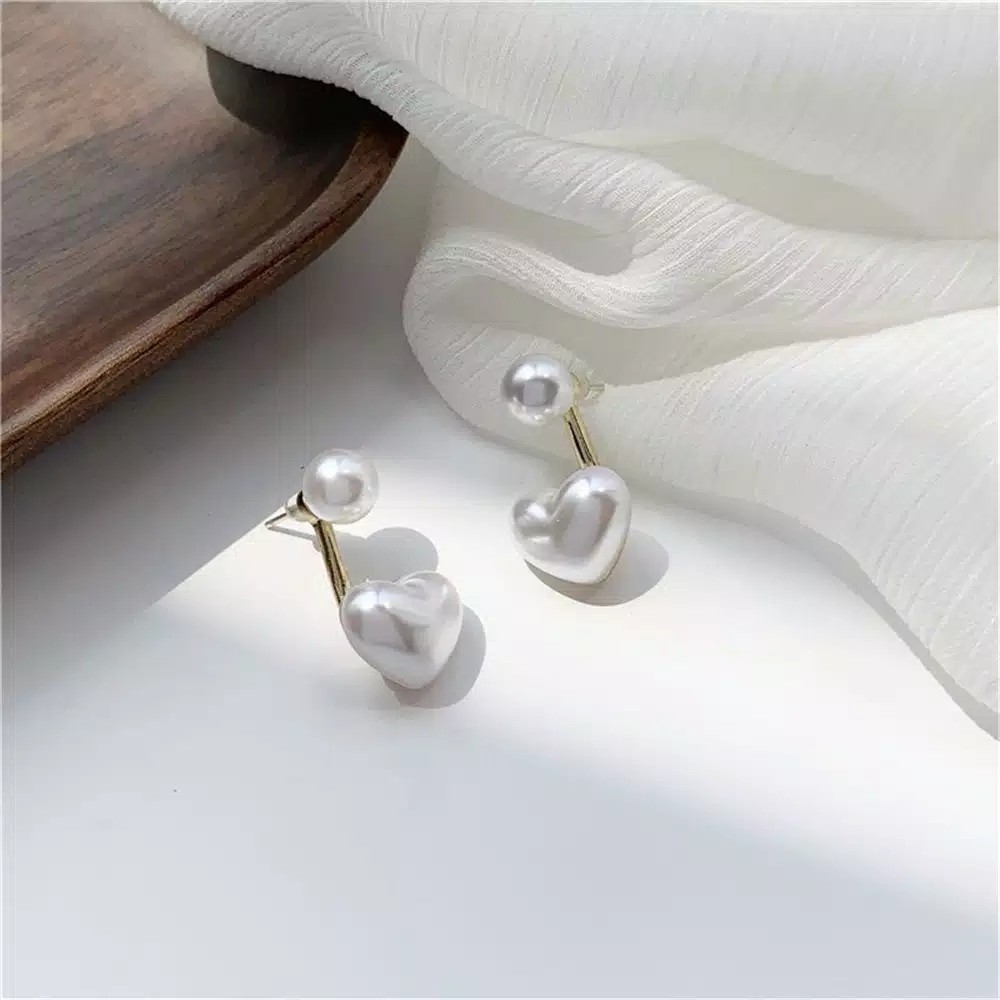 Earrings Simple Heart Pearl Jewelry Anting Hati Mutiara Simple