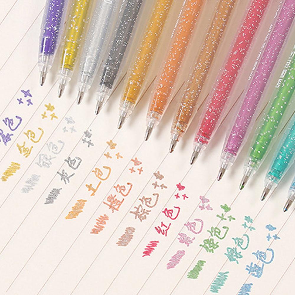 Timekey 12pcs / set Pen Gel Highlighter Glitter Multi Warna Untuk Stationery Sekolah / Kantor / Scrapbook DIY D9X6